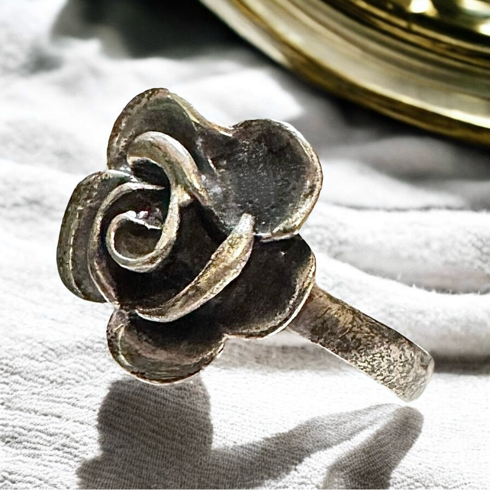 Vintage Sterling Silver Blooming Rose Ring (5) - Picture 6 of 8